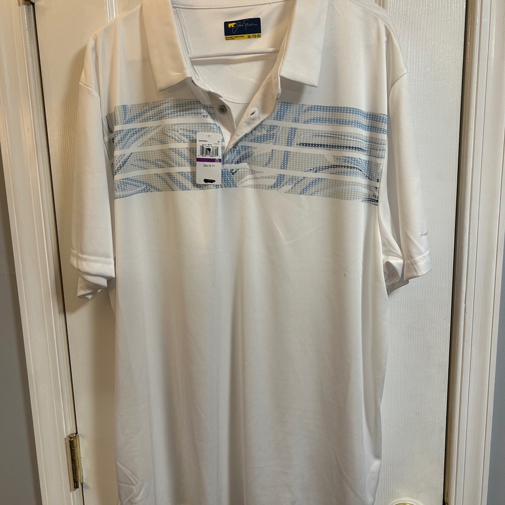 NWT Jack Nicklaus White and Light Blue Polo Shirt, XXL